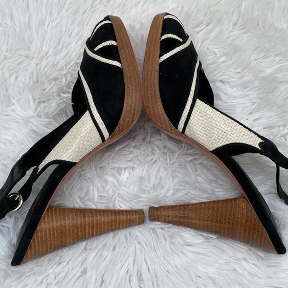 Via Spiga Women Heel Shoes Sandal Black/White Faux Suede Upper Brazil Size 9.5 - Picture 6 of 12